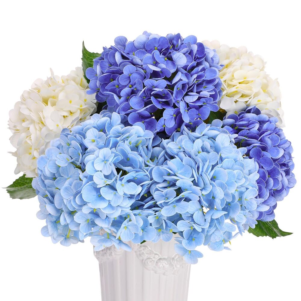 9738 6 PCS 20 Inch Real Touch Hydrangea Artificial Flowers - Blue White